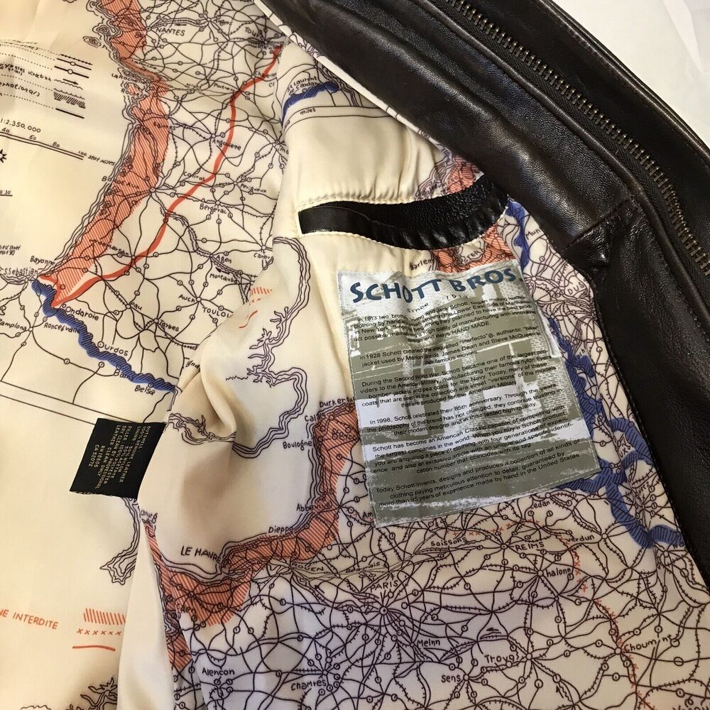 Schott‎ Type A-2 Leather WW2 Flight Jacket With Map Inlay, X Large, Dark Brown. - Picture 14 of 15